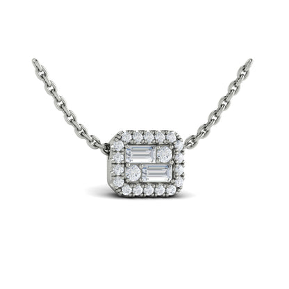 Diamond Baguette Halo Pendant Necklace