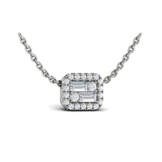 Diamond Baguette Halo Pendant Necklace
