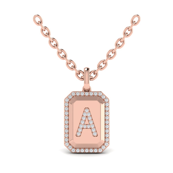 Diamond Medallion Alphabet Pendant Link Necklace, A