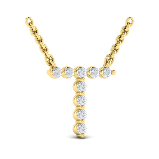 Diamond Alphabet Pendant Necklace, T
