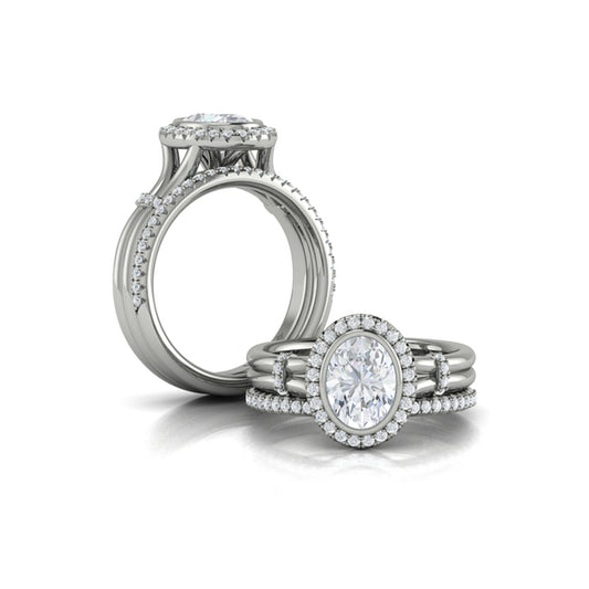 Diamond Accent Bezel Oval Halo Engagement Ring