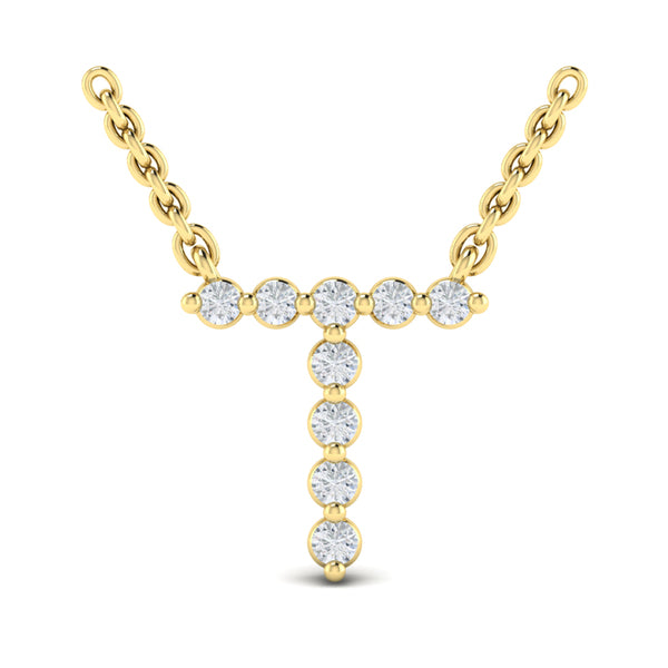 Diamond Alphabet Pendant Necklace, T