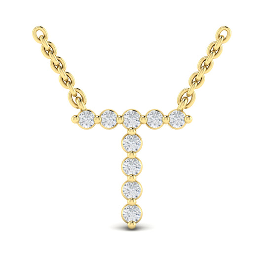 Diamond Alphabet Pendant Necklace, T