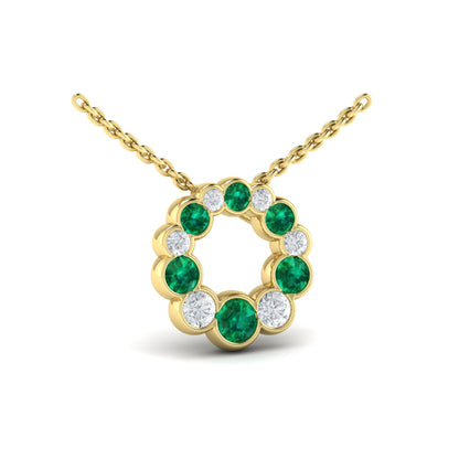 Diamond and Emerald Circle Bezel Pendant