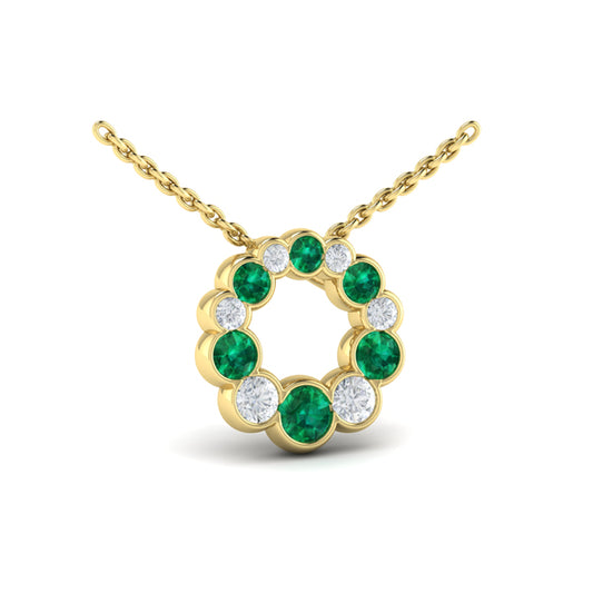Diamond and Emerald Circle Bezel Pendant