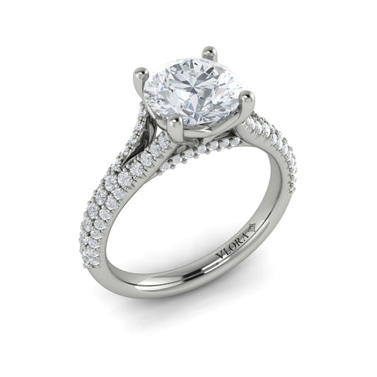 Round Classic, Split Shank Engagement Ring in Platinum by Vlora Bridal