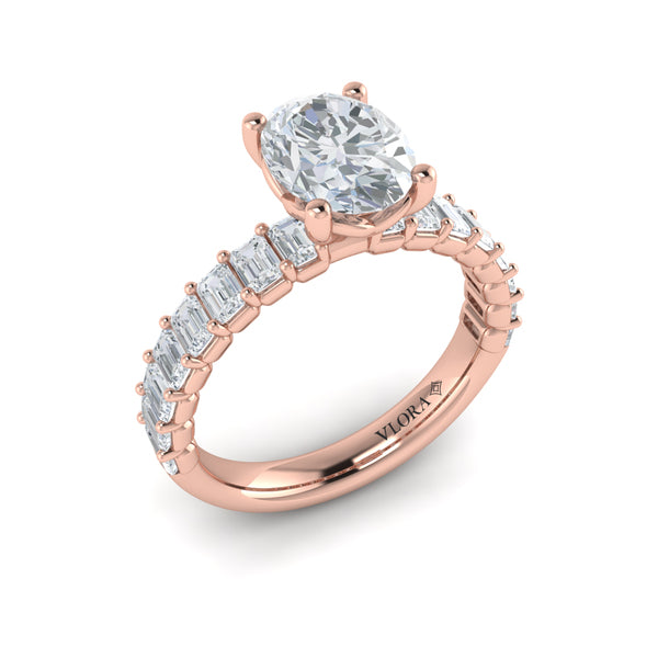 Eterna Oval Engagement Ring with Emerald Cut Band