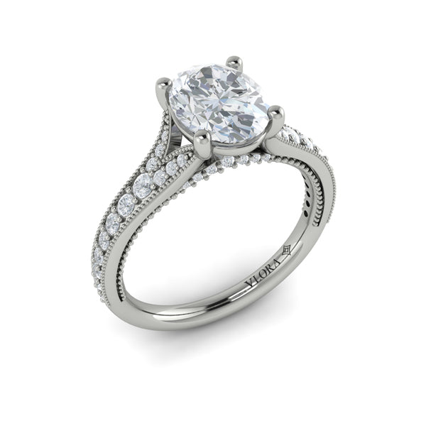 Oval Classic, Modern Vintage, Split Shank Engagement Ring in Platinum by Vlora Bridal