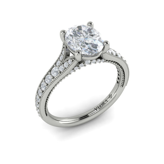 Oval Classic, Modern Vintage, Split Shank Engagement Ring in Platinum by Vlora Bridal