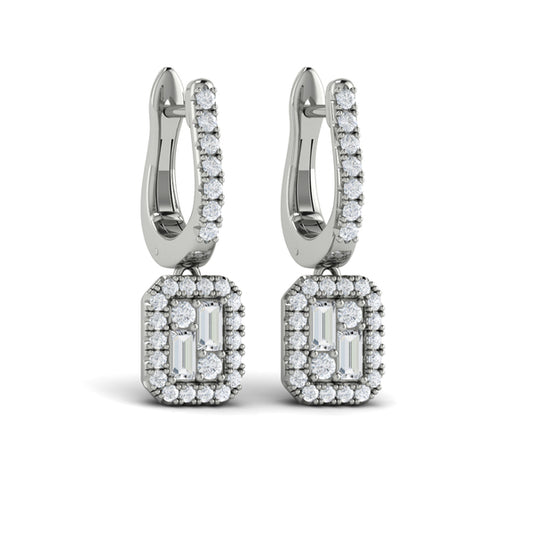 Diamond Baguette Halo Drop Huggie Earrings