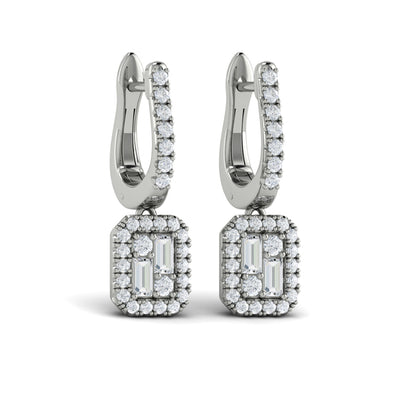 Diamond Baguette Halo Drop Huggie Earrings