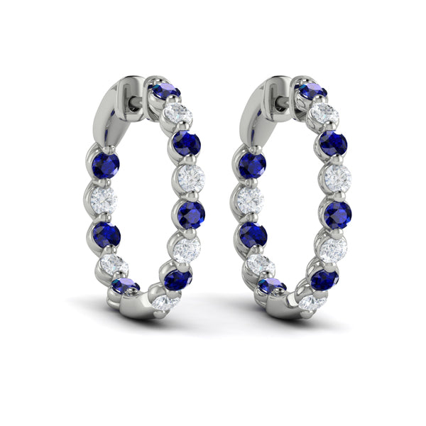 Inside Out Diamond and Blue Sapphire  Hoop Earrings