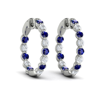 Inside Out Diamond and Blue Sapphire  Hoop Earrings