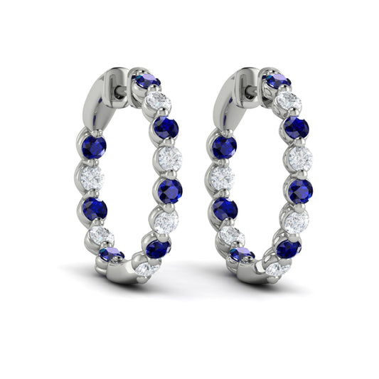 Inside Out Diamond and Blue Sapphire  Hoop Earrings