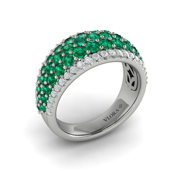 Diamond and Emerald Multi-Row Statement Ring