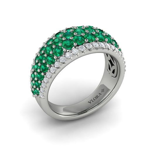 Diamond and Emerald Multi-Row Statement Ring