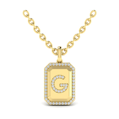 Diamond Medallion Alphabet Pendant Link Necklace, G