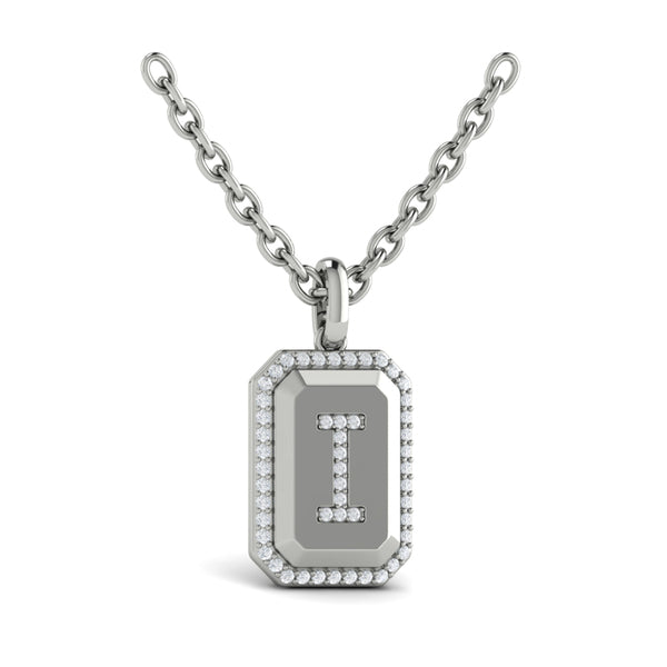 Diamond Medallion Alphabet Pendant Link Necklace, I