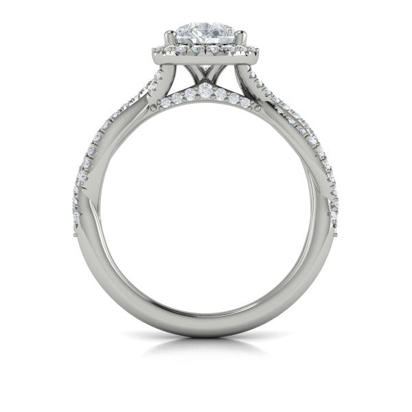 Pear Halo Engagement Ring in Platinum by Vlora Bridal