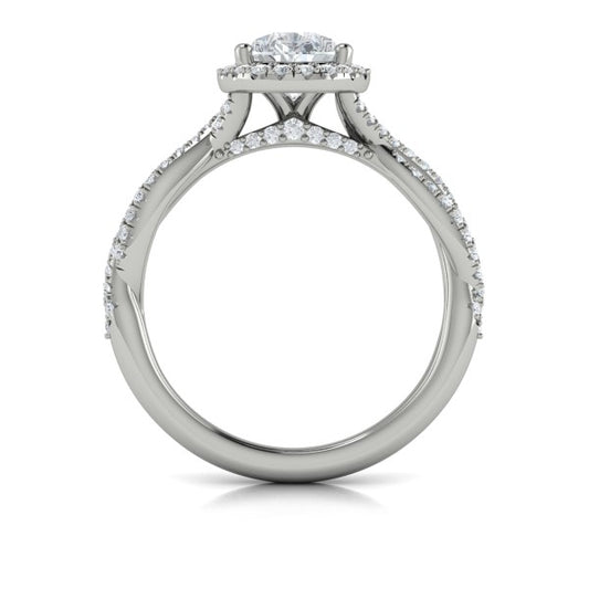 Pear Halo Engagement Ring in Platinum by Vlora Bridal