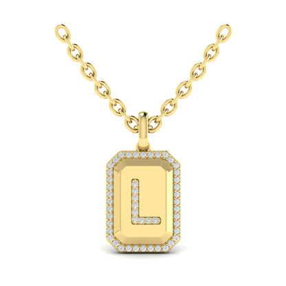 Diamond Medallion Alphabet Pendant Link Necklace, L