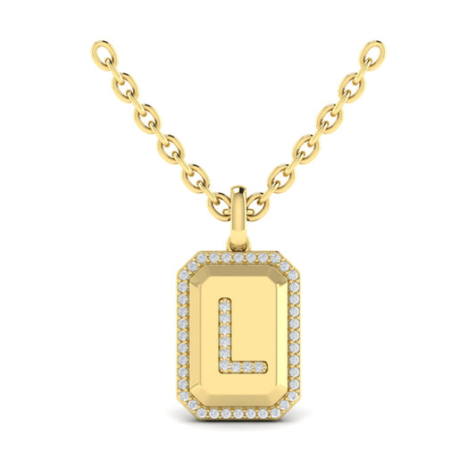 Diamond Medallion Alphabet Pendant Link Necklace, L