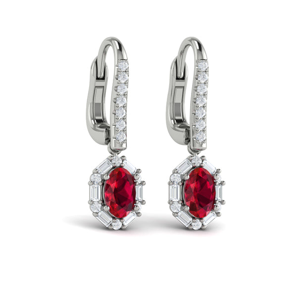Oval Ruby and Diamond Baguette Earrings