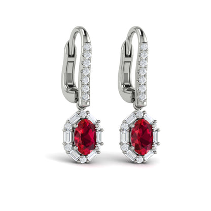 Oval Ruby and Diamond Baguette Earrings