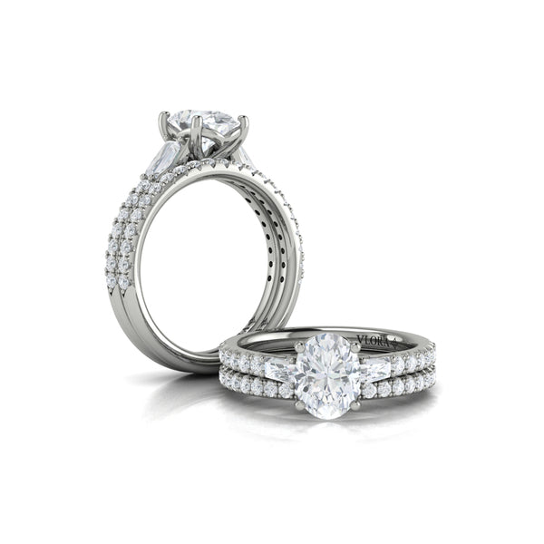 Oval Classic, Three Stone Engagement Ring in Platinum by Vlora Bridal
