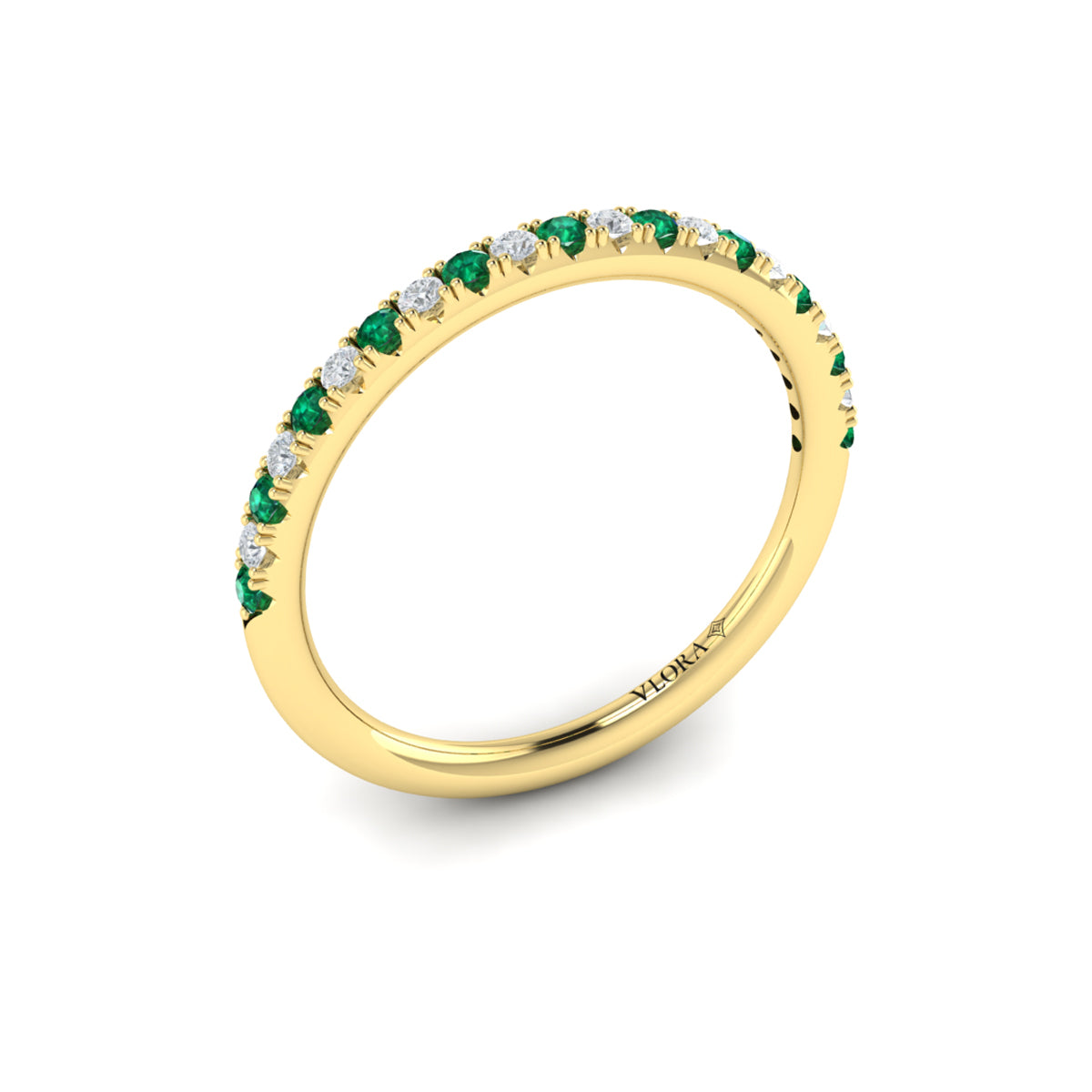 Slim Emerald and Diamond Stackable Band