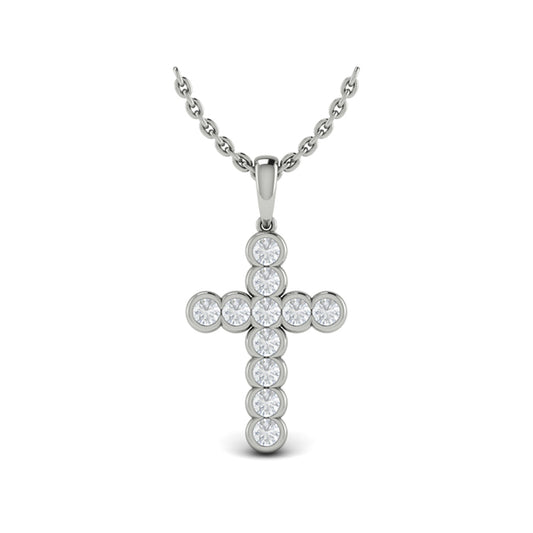 Rounded Bezel Set Diamond Cross Pendant