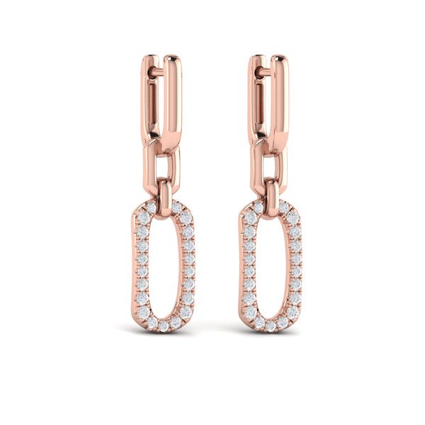 Diamond North South Open Oval Pendant Link Earrings