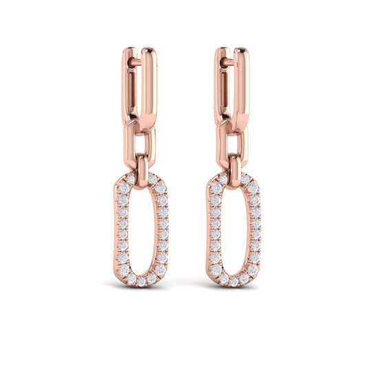 Diamond North South Open Oval Pendant Link Earrings