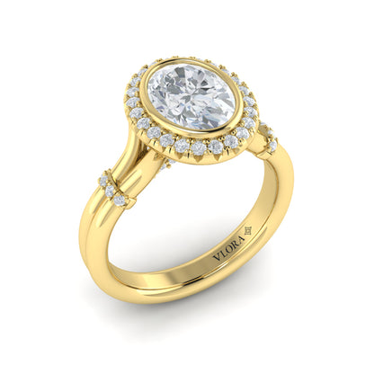 Diamond Accent Bezel Oval Halo Engagement Ring