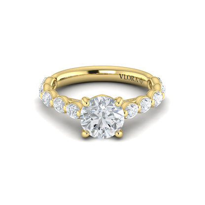 Oval Bezel Diamond Accent Round Engagement Ring