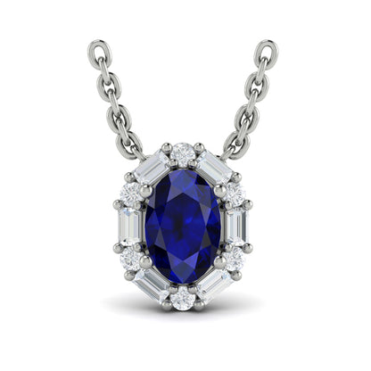 Oval Sapphire and Diamond Baguette Pendant