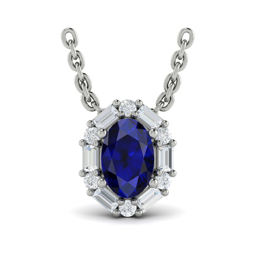 Oval Sapphire and Diamond Baguette Pendant