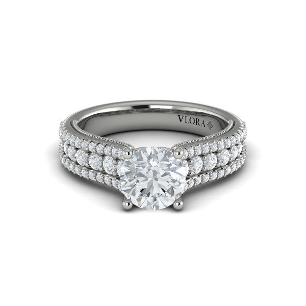 Round Classic, Modern Vintage Engagement Ring in Platinum by Vlora Bridal