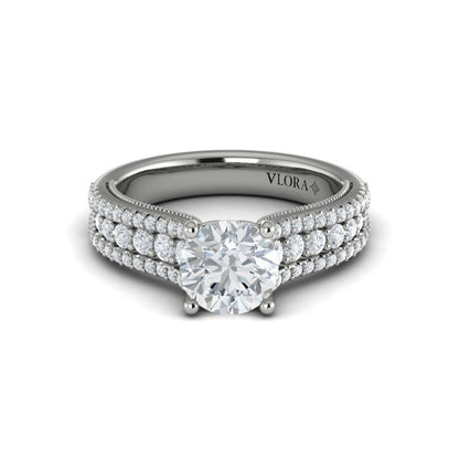 Round Classic, Modern Vintage Engagement Ring in Platinum by Vlora Bridal