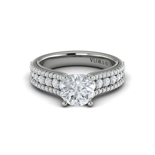 Round Classic, Modern Vintage Engagement Ring in Platinum by Vlora Bridal