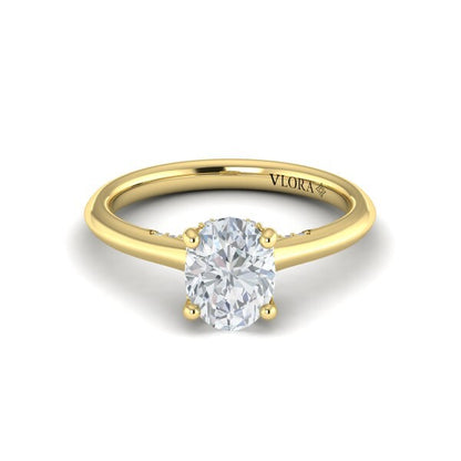 Solitaire Oval Engagement Ring with Hidden Halo