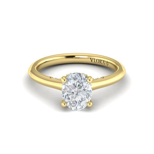 Solitaire Oval Engagement Ring with Hidden Halo
