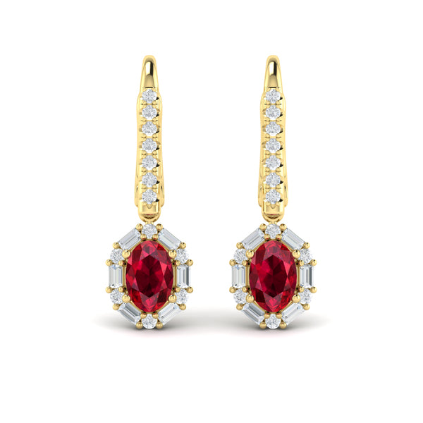 Oval Ruby and Diamond Baguette Earrings