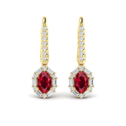 Oval Ruby and Diamond Baguette Earrings
