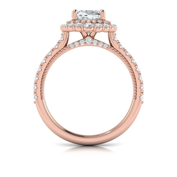 Cathedral Arch Double Halo Cushion Engagement Ring
