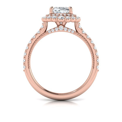 Cathedral Arch Double Halo Cushion Engagement Ring