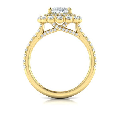 Floral Double Halo Oval Engagement Ring