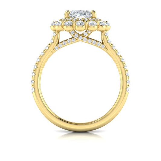 Floral Double Halo Oval Engagement Ring