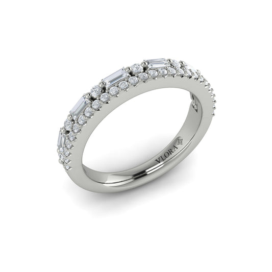 Diamond and Diamond Baguette Two Row Ring