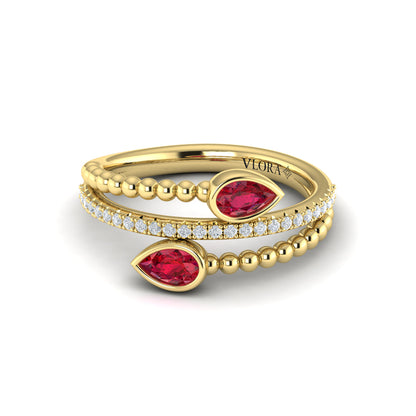Bezel Set Pear shaped Ruby and Diamond Wrap Ring